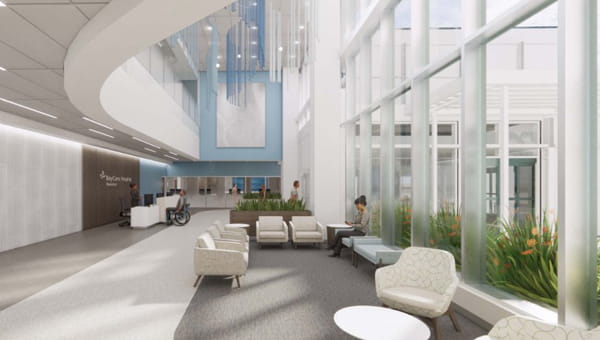 Rendering of the Hospital Lobby and Seating Area at BayCare Hospital Manatee