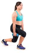 A woman is exercising with hand weights.