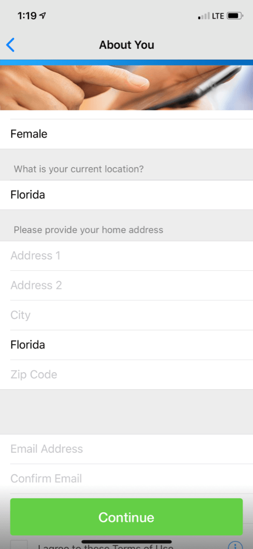BayCareAnywhere screen for profile information