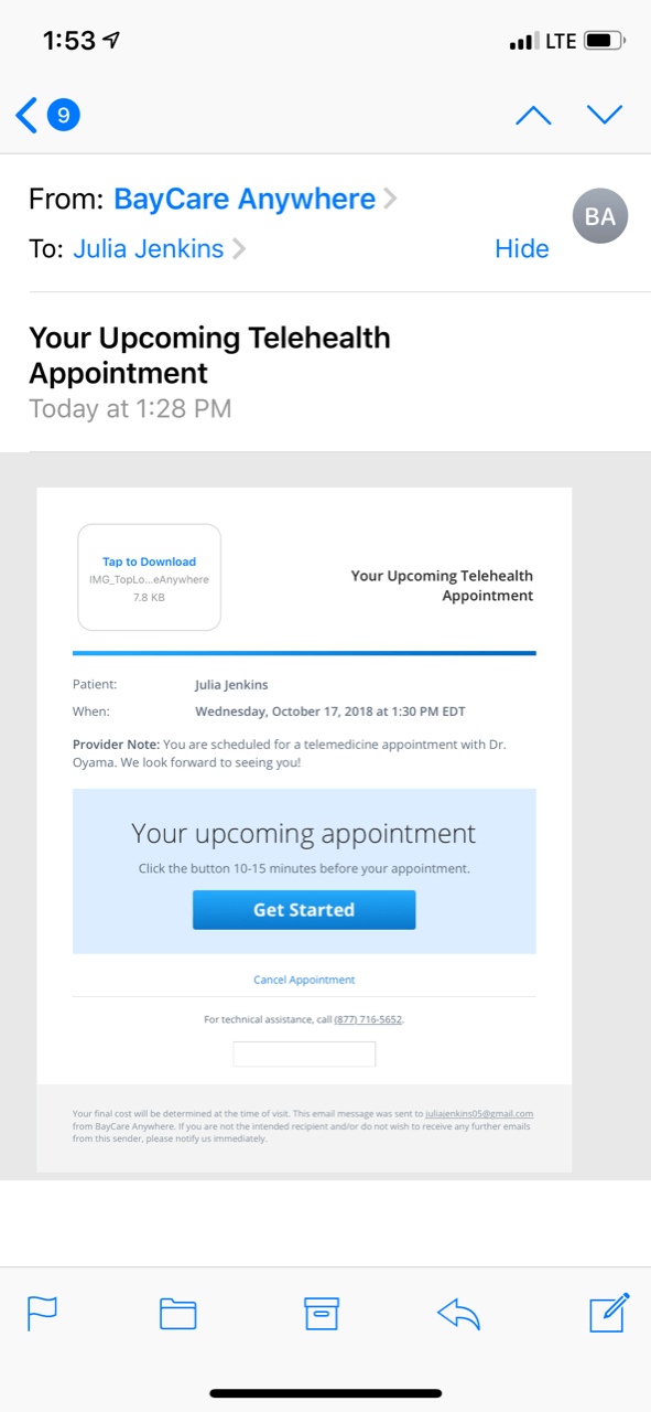BayCareAnywhere screen for starting your visit