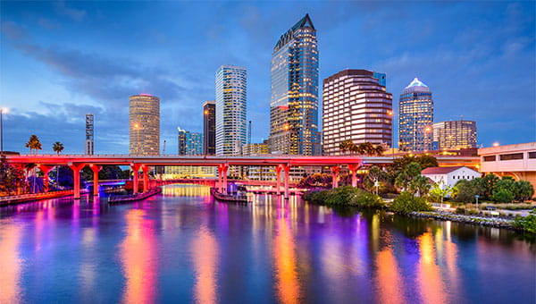 Downtown Tampa Bay An image of the downtown Tampa city skyline along the river.