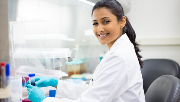 Female medical professional working in a lab