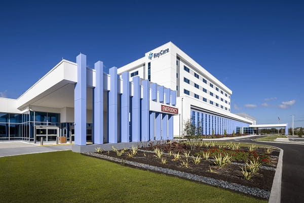 an exterior view of baycare hospital wesley chapel