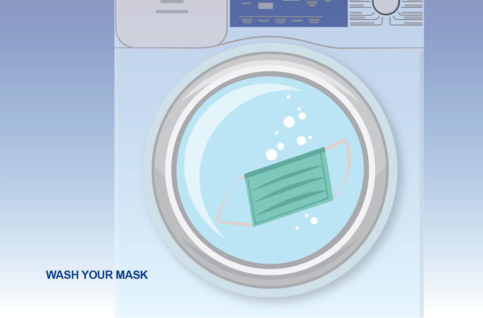 Illustratoin of a cloth mask being washed