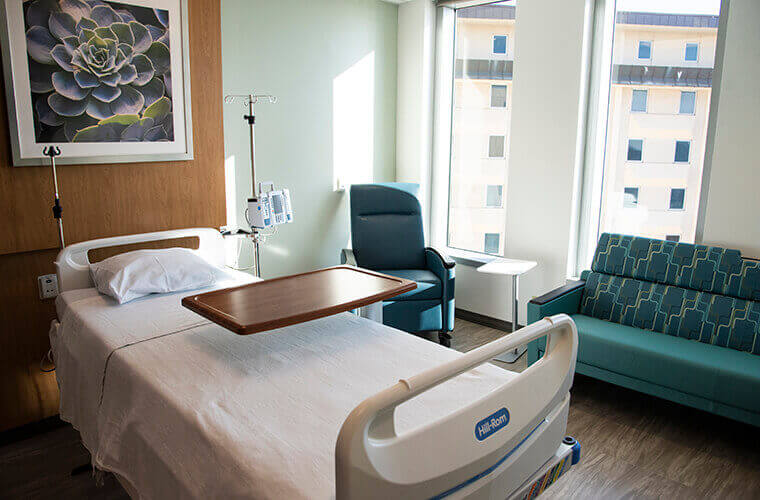 St. Joseph’s Hospital’s new six-story tower includes 90 private patient rooms on its three top floors