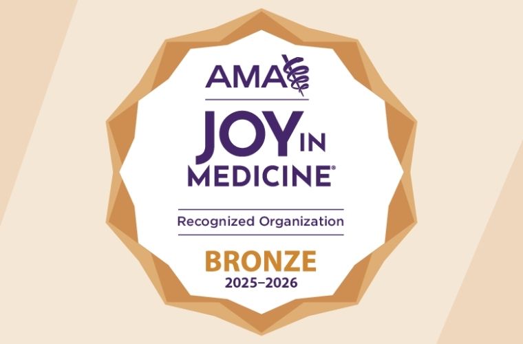 Bronze-level AMA Joy in Medicine® recognition badge for 2025–2026, awarded to recognized organizations.